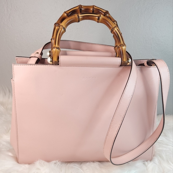 💗 GUCCI Nappa Bamboo Medium Nymphaea Top Handle Bag Perfect Pink💗